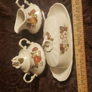 Vintage Vernon Ware Metlox Poppytrail Butter dish, Creamer, and Sugar dish